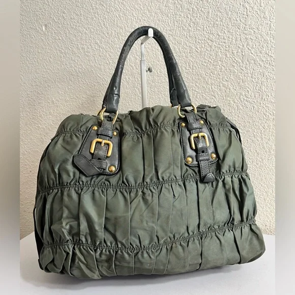 Prada Olive Green Quilted Nylon Tote with Gold Hardware - Picture 6 of 16